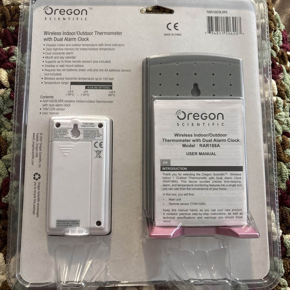 Oregon Scientific RAR188 Wireless Indoor Outdoor Thermometer Alarm Clock NEW NOS - Picture 7 of 11